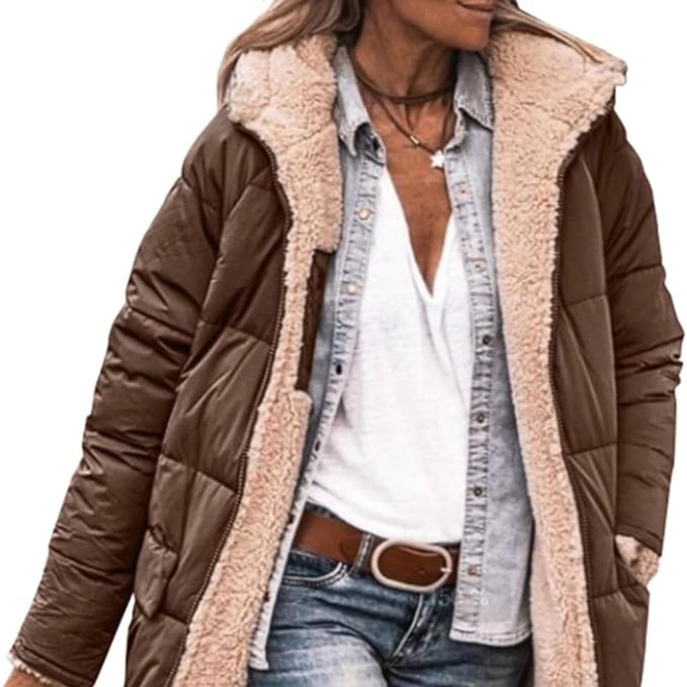 NWOT Zulily long puffer coat brown size LARGE